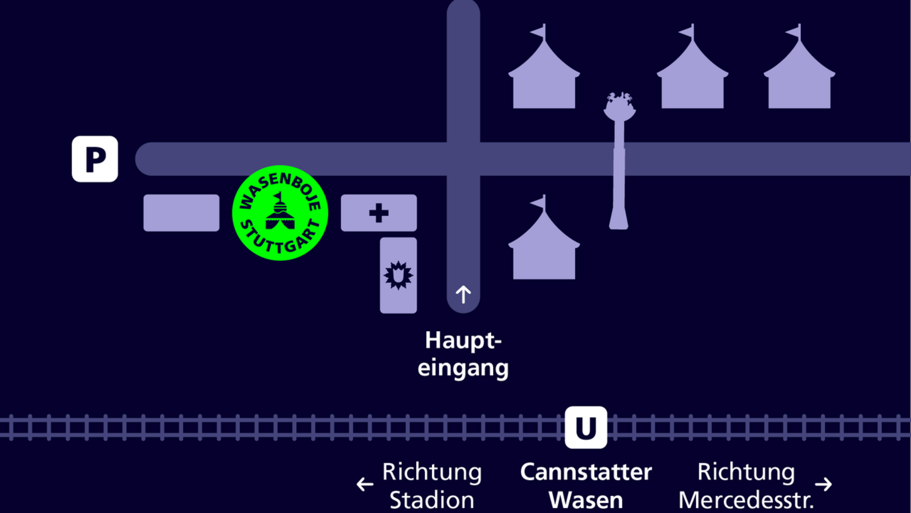 Grafik des Wasens mit eingezeichneter Wasenboje zwischen der Hauptverwaltung und dem DRK/Polizei-Gebäude